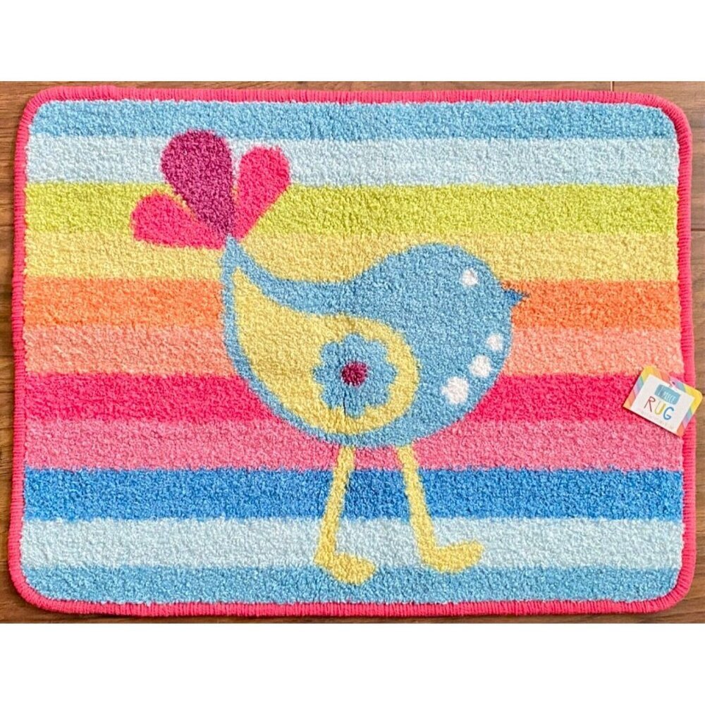 New Kids Stripes & Bird Rectangular Rug w/ No Slip Rubber Backing 19.5” x 15”